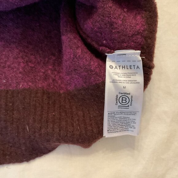 Athleta Womens Medium Sweater Crewneck Wool Purple Jacquard Ombre - Picture 13 of 16
